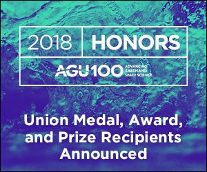 image stating that the 2018 AGU union awards, medals and prizes have been announced
